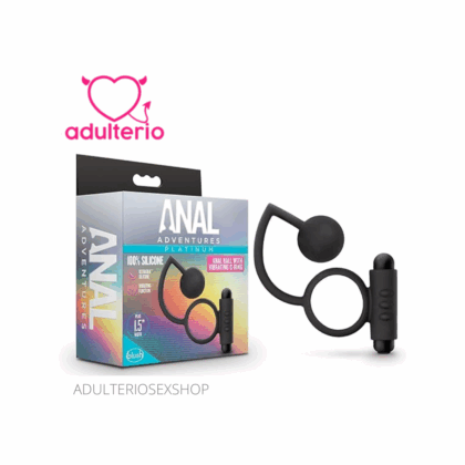 ANAL ADVENTURES PLATINUM – SILICONE ANAL BALL WITH VIBRATING C-RING – BLACK