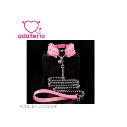 Set BDSM de Gargantilla con Campana y Correa Metálica Rosa