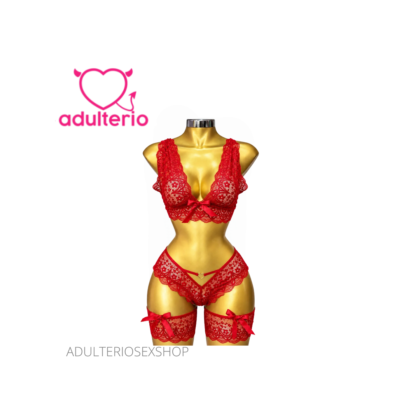 Cachetero de Encaje Corazón Negro y Rojo | Lencería Sexy