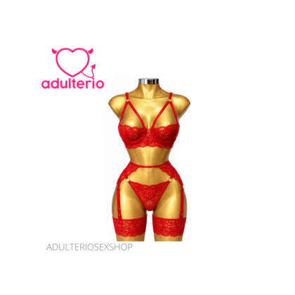 Lencería de Encaje Coordinado Daisy Rojo | Adulterio Sexshop
