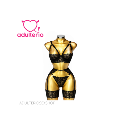 Lencería de Encaje Coordinado Daisy Negro | Adulterio Sexshop