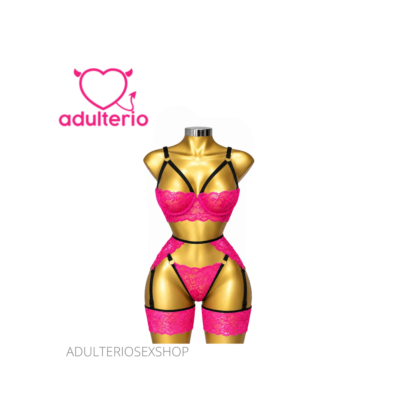Lencería de Encaje Coordinado Daisy Fucsia | Adulterio Sexshop