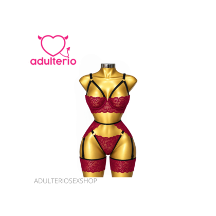 Lencería de Encaje Coordinado Daisy Vino | Adulterio Sexshop