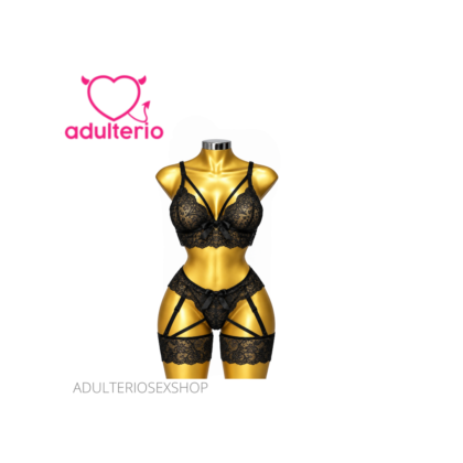 Lencería de Encaje Coordinado Catalina Negro | Adulterio Sexshop